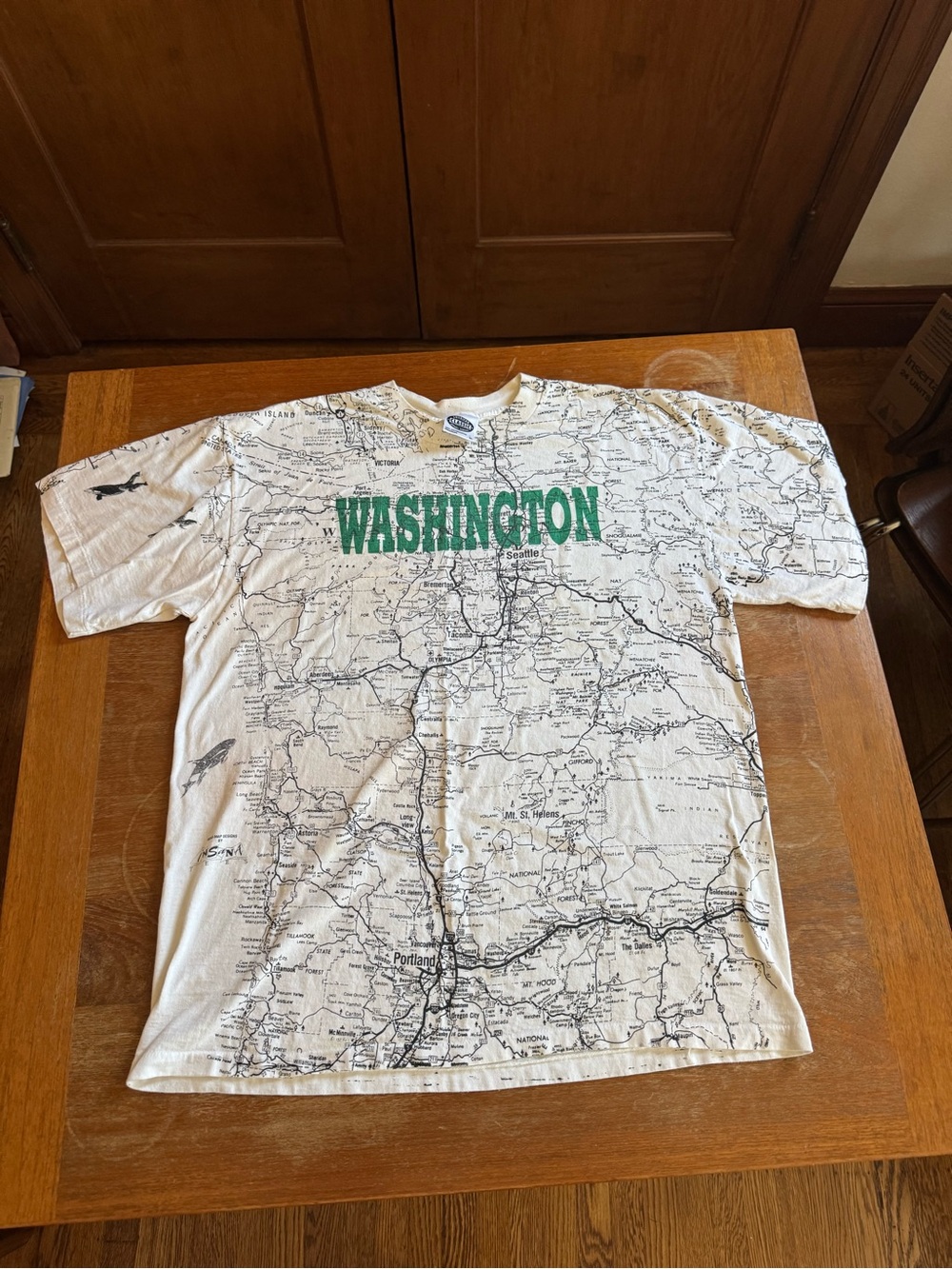 Vintage Washington State Road Map All Over Print T-Shirt XL Made in USA